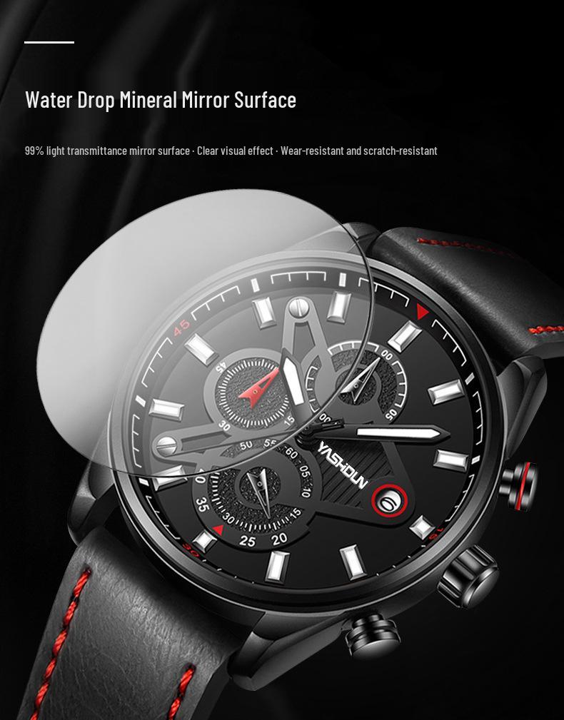 YASHIDUN Men's Multifunctional Luminous Waterproof Leather Watch