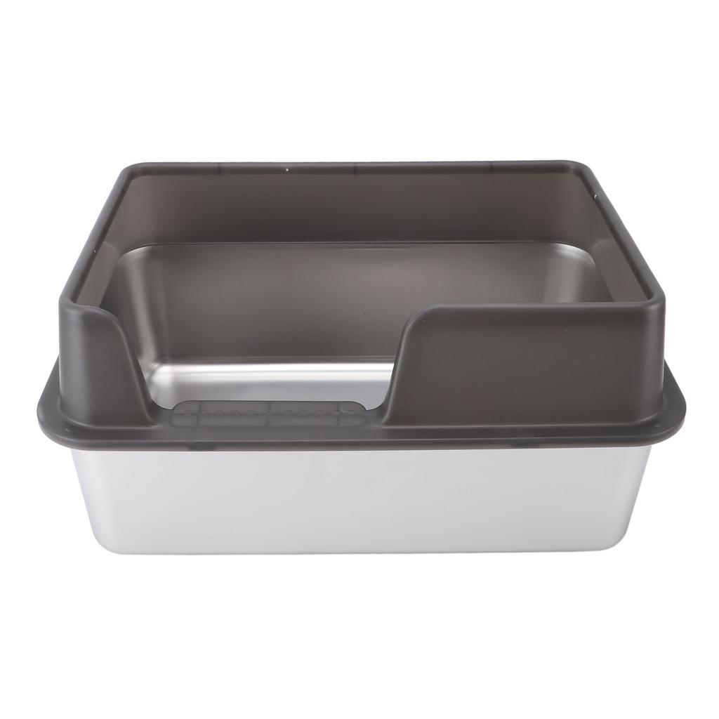 Stainless Steel Litter Pan Splash Proof Large Open Top High Side Litter Pan with Scoop Large Black