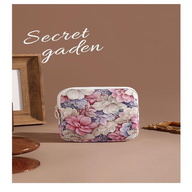Creative Pvc Sanitary Pads Bag  Floral Print Large Capacity Multipurpose Coin Purse Portable Cosmetic Storage Bag