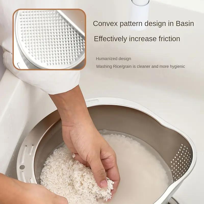 Stainless Steel Rice Washing Basin Inclined Bottom Metal Sieve Colander Rice Fruit Vegetable Strainer Kitchen Cleaning Tools