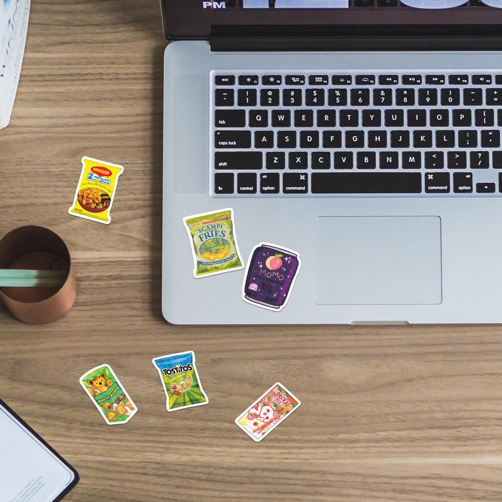 50 Wasserdichte Cartoon-Snack-Aufkleber für Journale, Notizbücher und Handyhüllen