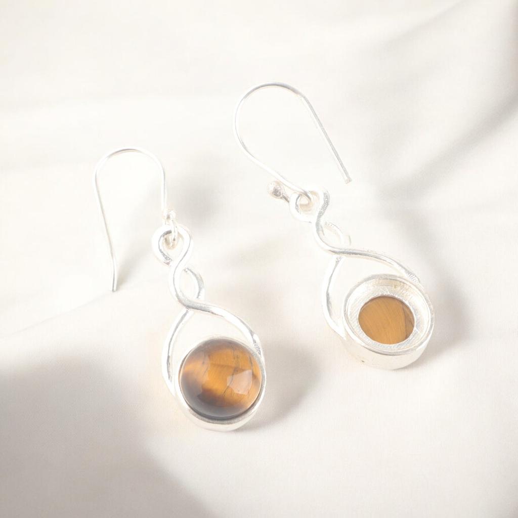 Natural Yellow Tiger's Eye Gemstone 925 Sterling Silver Drop & Dangle Earrings CE-15-25