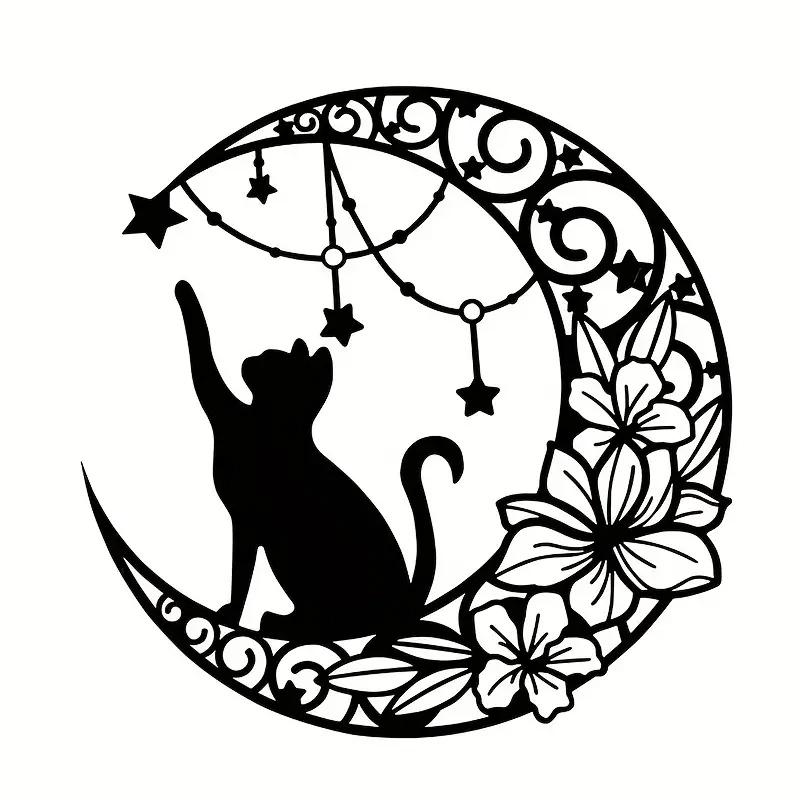 Moon Cat Silhouette Decorative Stickers Wall Bedroom Diorama Black Cat Wall Decoration Crafts Home Decoration Holiday Decoration
