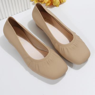Square Head Thick Heel Women's Shoes Spring New Retro Women's Shoes Folding Shallow Mouth Work Shoes