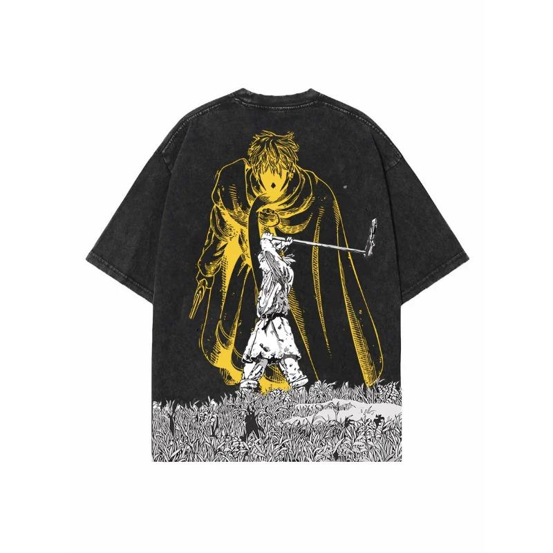 

VINLAND SAGA Thorfinn T-shirt Anime Vintage Y2k Washed T Shirt Men s Clothing Summer Casual Short Sleeve Cotton Loose Tees Tops S чёрный