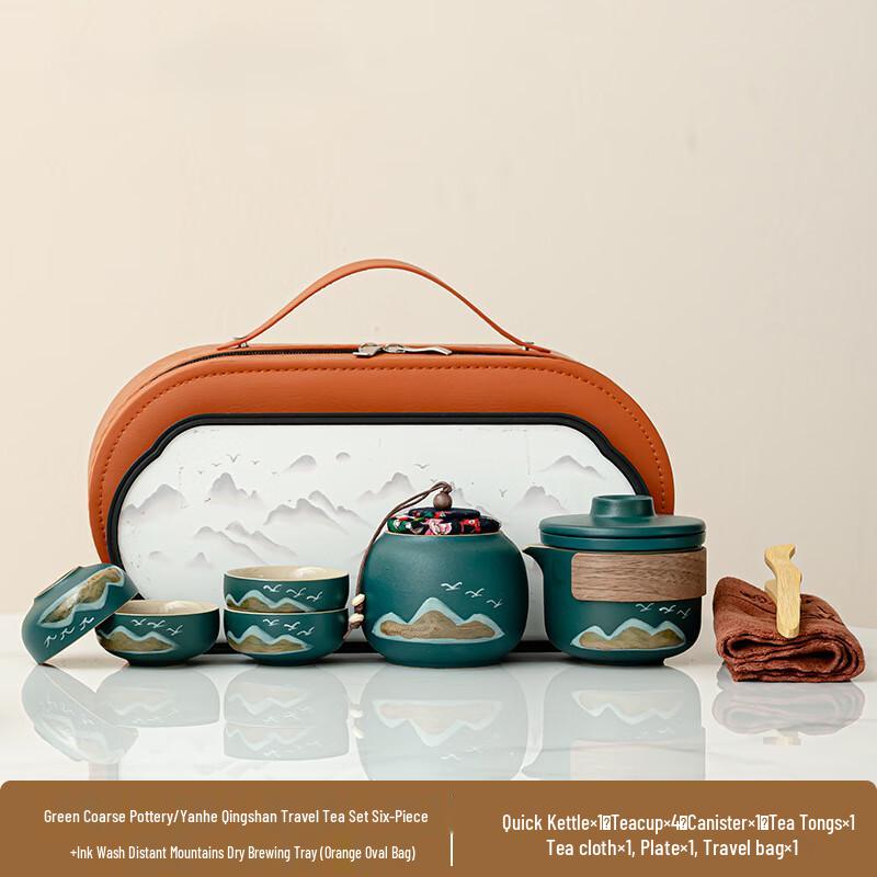 

Green Coarse Ceramic Travel Tea Set