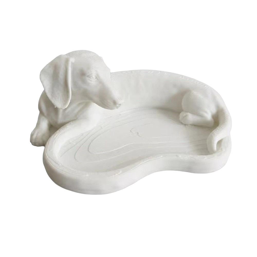 White Dachshund Storage Tray 3D Printed Key Coin Holder Jewelry Catchall Dish for Living Room