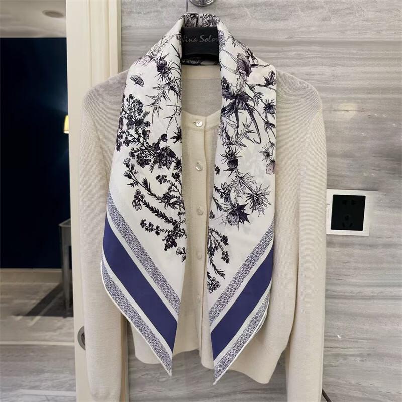 NINA SOLOR Elegant Blue Twill Silk Scarf