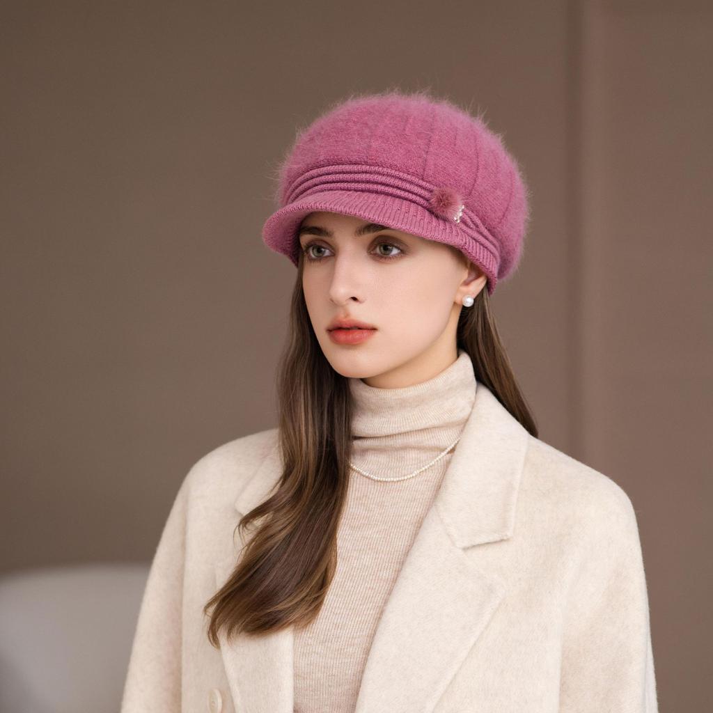 New Rabbit Fur Hat for Women Plus Velvet To Keep Warm Grandma Ear Protector Wool Knitted Hat for Middle Aged and Elderly Mothers