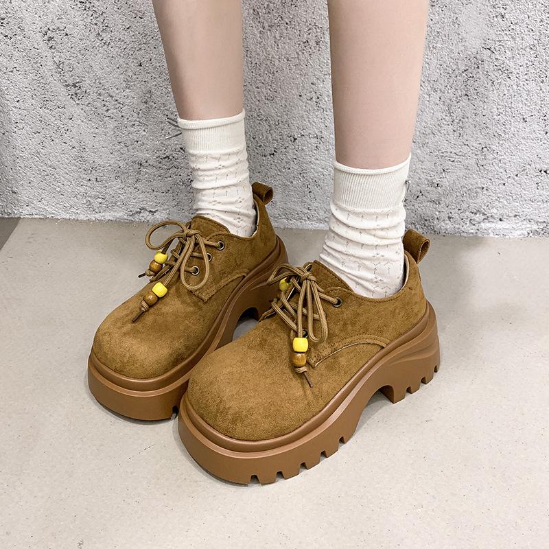 Retro platform loafers women's 2025 autumn new fashionable versatile with skirt lace-up round head casual small single shoes