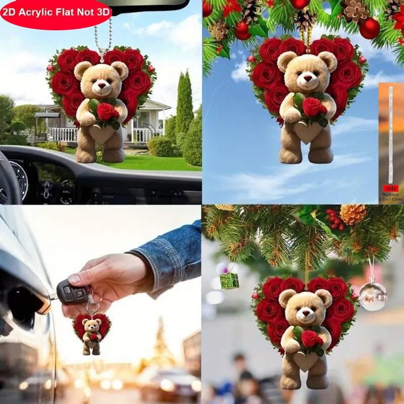 2D Acrylic Car Pendant Valentine's Gift Cute Hanging Ornament Romantic Rearview Mirror Decor Car Interior Accessories for Lovers