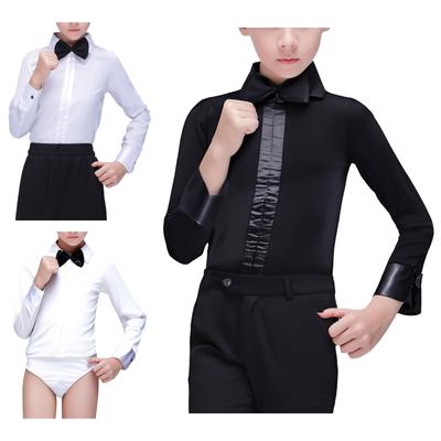 Chlapecký latinskoamerický taneční outfit límeček s klopami dlouhý rukáv leotard motýlek salsa tango soutěžní oděv
