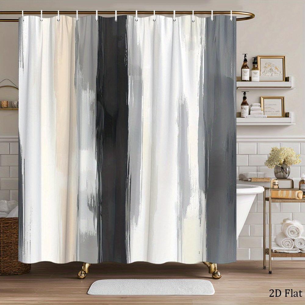 

Modern Abstract Shower Curtain Gray White Beige Painted Stripes, Minimalist Art Bath Curtain For Elegant Bathroom And Home Decor W60H190(CM)-1 Pcs