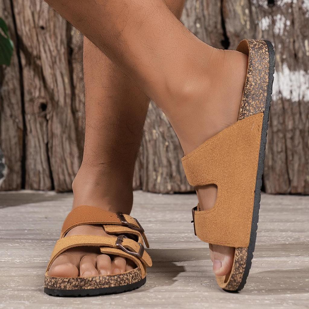 Boda Ma Ken 2025 Retro Cork Sole Suede Sandals, Double Buckle for Men & Women