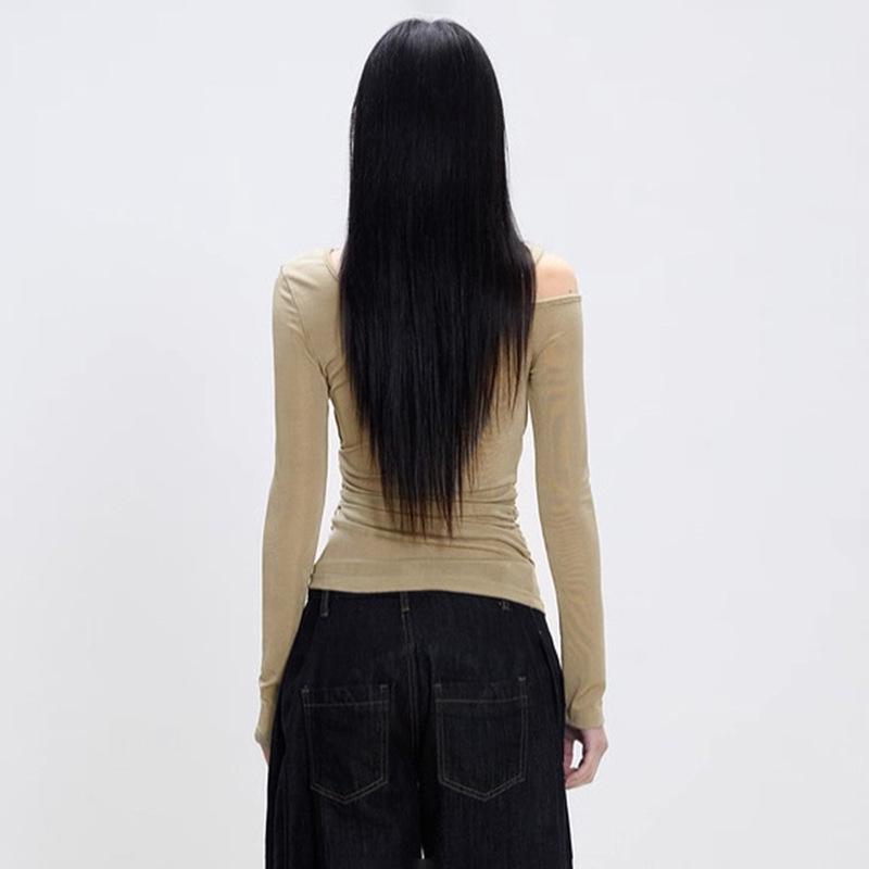 Q25TP244 European Asymmetrical Twisted Slim Fit Long Sleeve Top - Women's Summer & Autumn Collection
