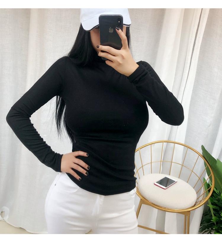 Women's Sheer High Neck Long Sleeve Korean T-shirt - Thin, Skin-friendly, Sexy Base Layer