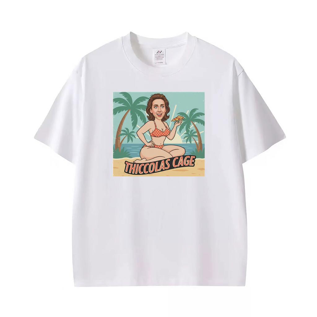 Thiccolas Nicolas Cage Retro Beach Meme Funny T Shirts Unisex Unisex Classic Harajuku Fashion T Shirt Summer Tops Oversized Tshirts