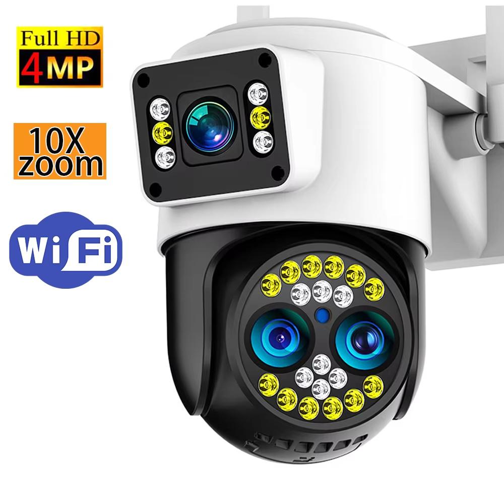 4K 8MP 10X Zoom WiFi Security Camera Outdoor 3 Lens 2 Screens Two-Way Audio Motion Detection Video Surveillance CCTV IP Camera Yoosee