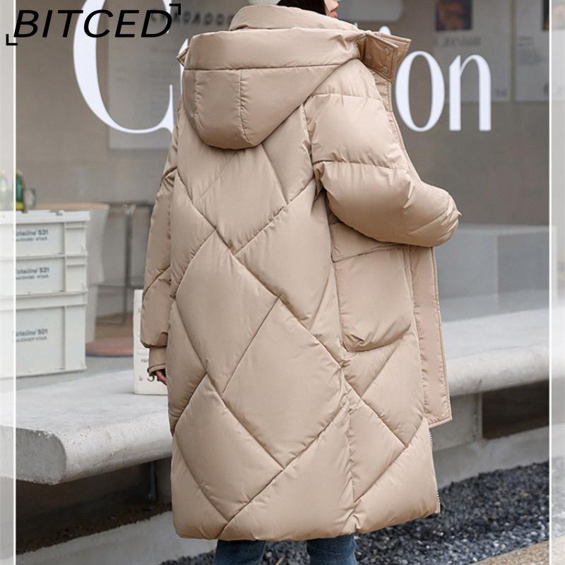 BITCED Thickened Puffer Jacket Down-Filled Cotton Coat Women's Loose-Fit Winter Coat Mid-Length Knee-Length Cotton Jacket
