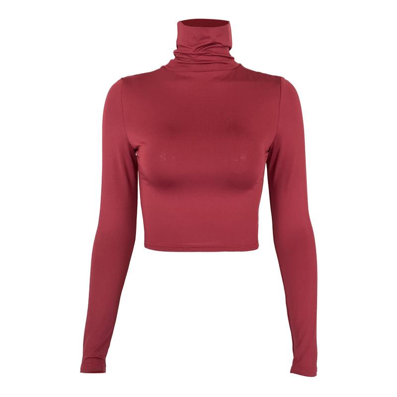Otoño Mujer Ins Sexy Ajustado Crop Top Manga Larga Cuello Alto