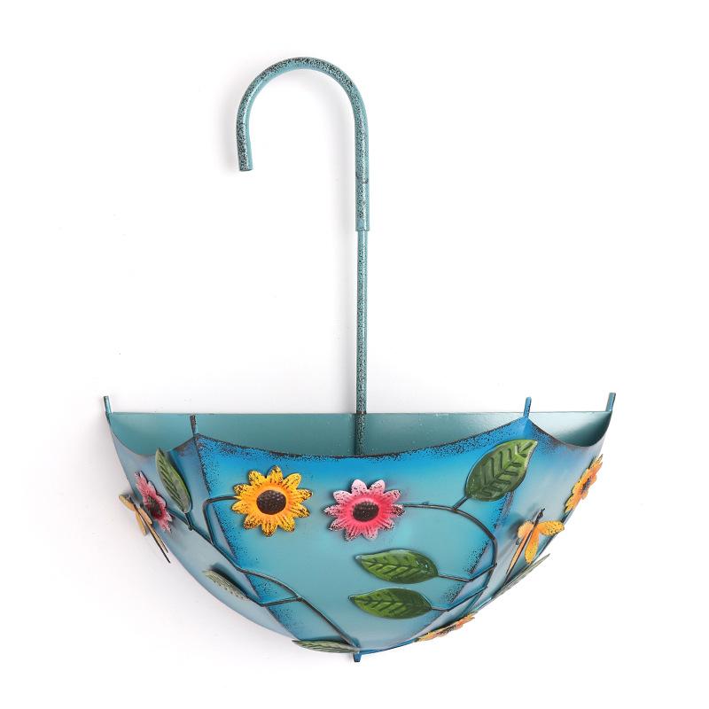 

Metal Iron Farmhouse Umbrella Shaped Wall Hanging Planter Flower Pot with Drainage Holes No-Drill Rustproof for Yard Patio Balcony синий