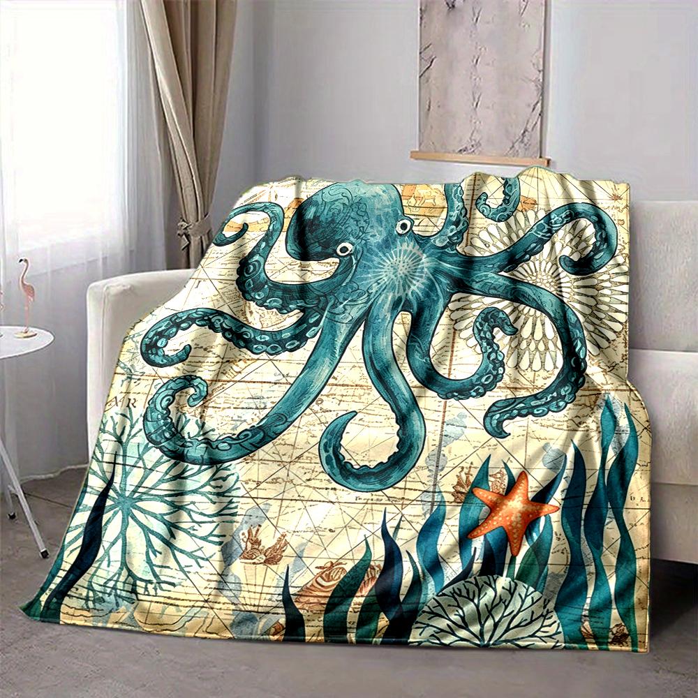 1Pc Oceanic Octopus Majesty Blanket Soft And Comfortable Casual Warm Camping Travel Christmas Halloween Xmas Gift M928236