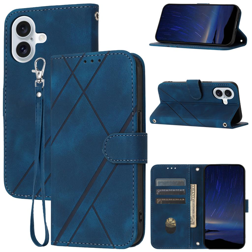 For iPhone 17 Case Imprinted Line Leather Phone Cover with Handy Strap