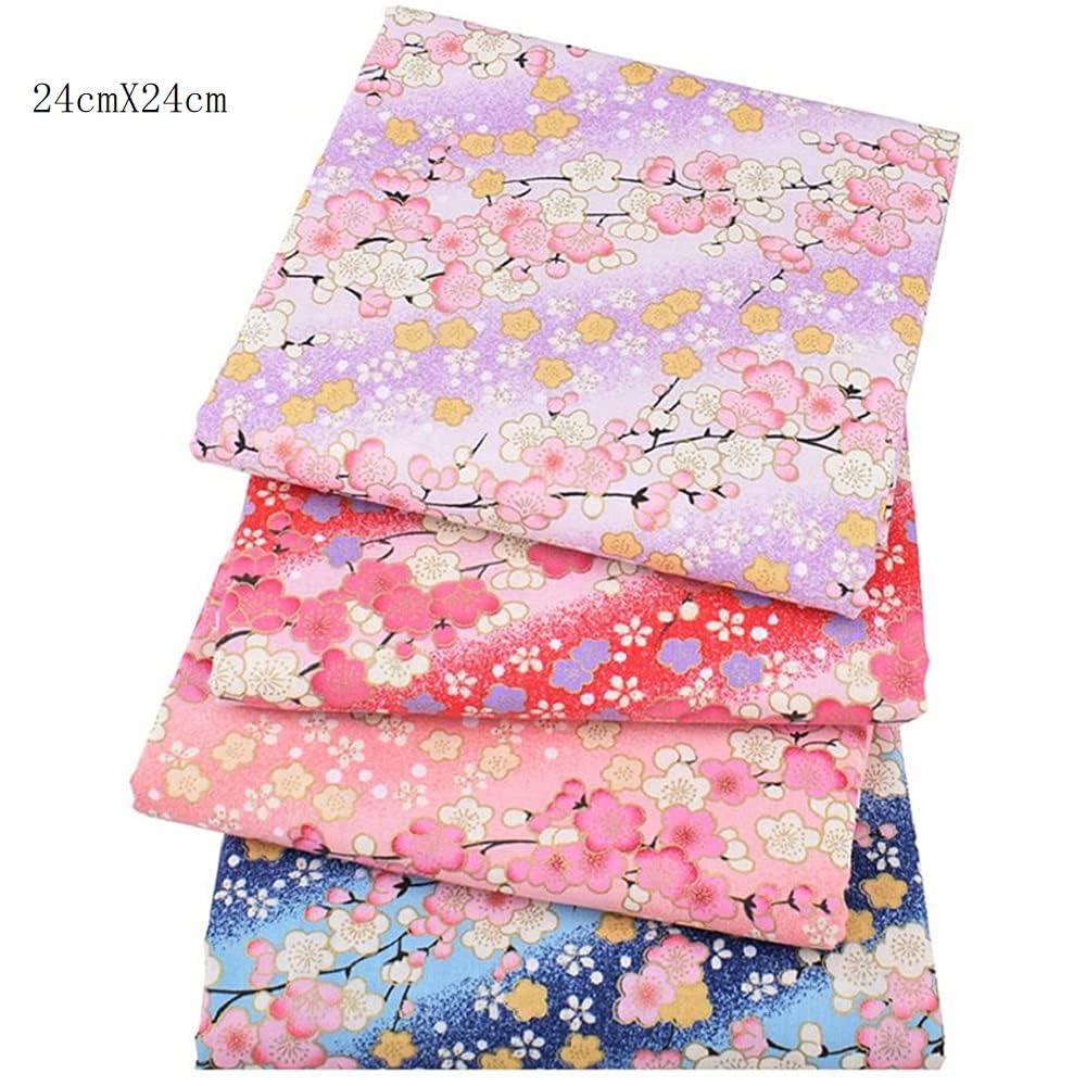 misaki Japanese Pattern Fabric Scraps Japanese Cut 24cm x 24cm Set, Floral, Metallic, Cotton, Fabric, Cloth, Stylish, Crafts, DIY, Handmade,