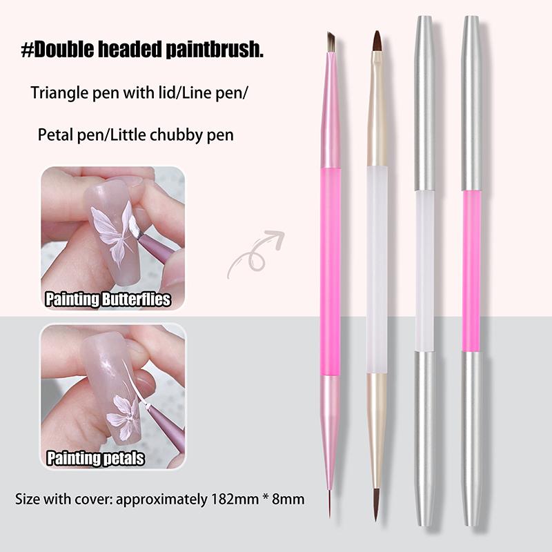 Double Headed Diy Painting Brushes For Nail Art Design Witn Pen Cover Uv Gel Drawing Brush Triangle Pen Manicure Tool