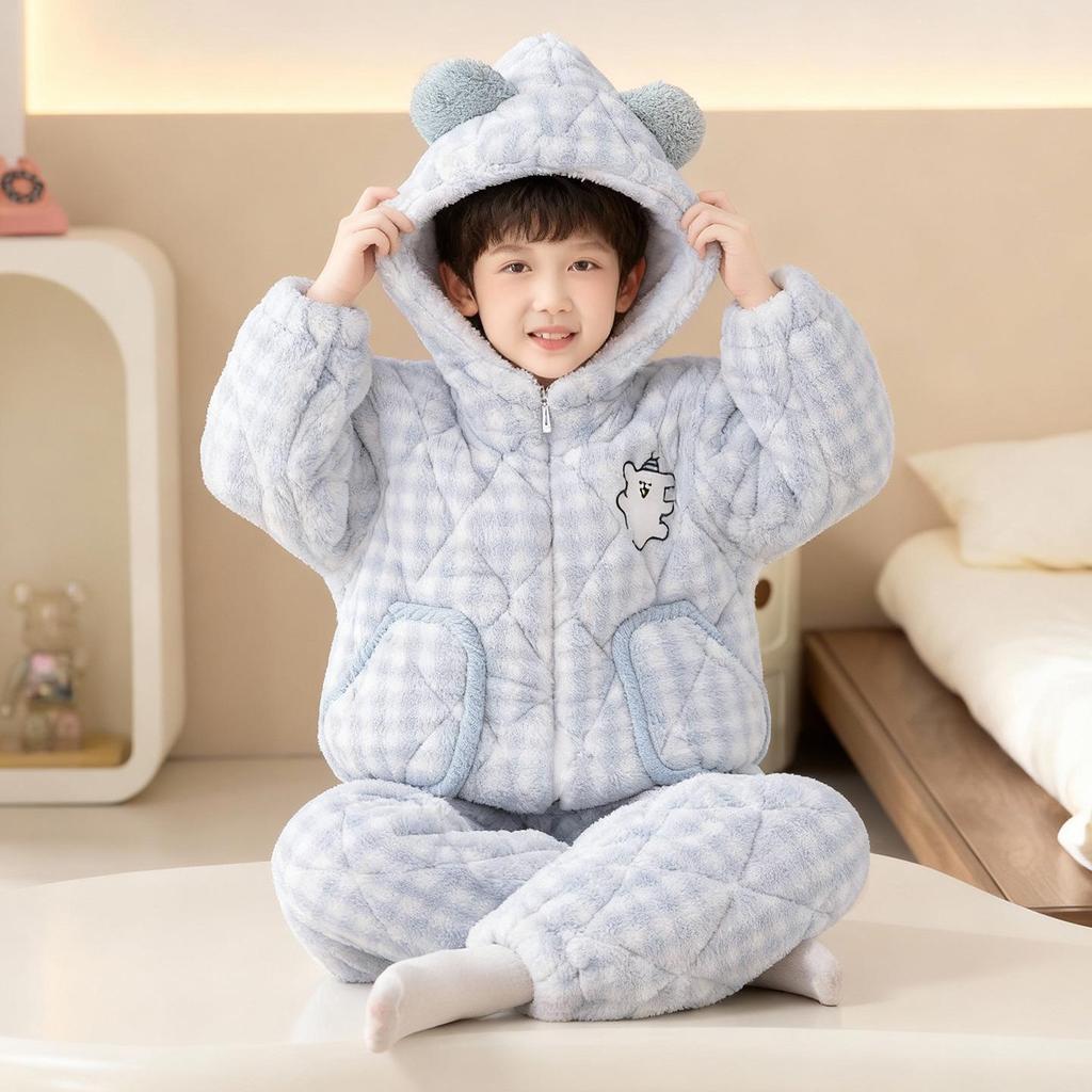 Boys' Thick Flannel Pajama Set - Children's Coral Fleece, Spring/Autumn 2025.
