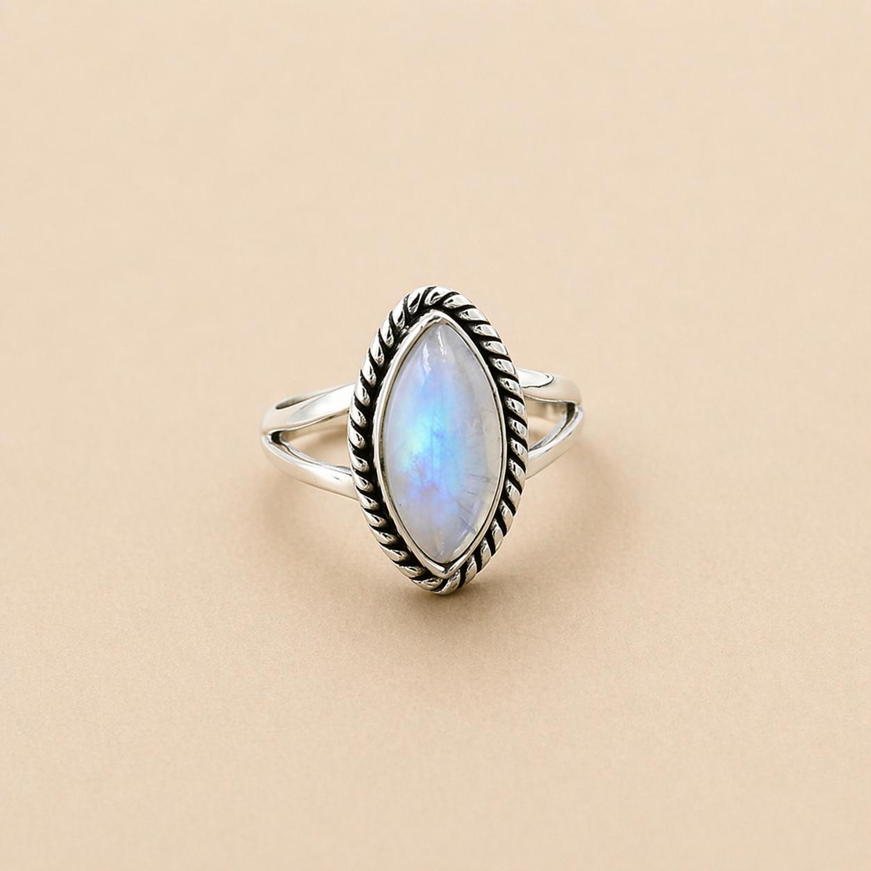 

Rainbow Moonstone Marquise Ring, 925 Sterling Silver Boho Statement Ring, Flash Gemstone Ring, Minimalist Handmade Jewelry 4