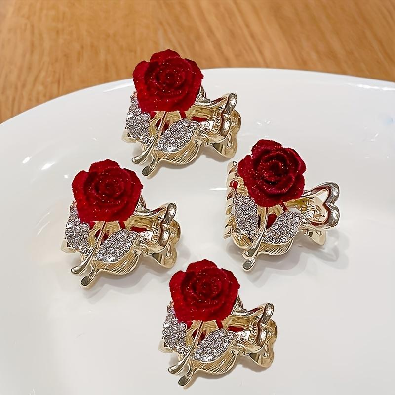 

Sparkling Rhinestone Rose Flower Decorative Small Hair Grab Clip Elegant Hair Clip Stylish Hair Accessories for Women And