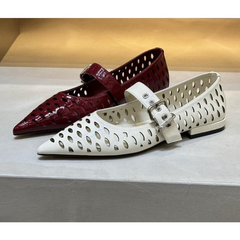 Jaro/Léto Nové Lakované Baleríny pro Ženy Špičaté Mělké Duté Jedno Tlačítko Mary Jane Boty Sandály Zapatos Mujer