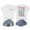Unisexs Western Cowgirl Club Graphic Tee Casual Crew Neck Short Sleeve Tshirt With Cowgirl Letter Design Streetwear Female Tops