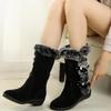 Damen Schneestiefel zum Hineinschlüpfen Kunstpelz Winterstiefel Wadenhohe Stiefel mit Keilabsatz
