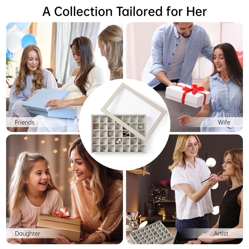 Vee&In. Jewelry Box, Multi-layered Fashion Accessory Storage Case, Earring Case, Easy Organizing of Jewelry, Ideal Accessory Case for Women, Clear Dis