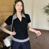 2026 new fake two-piece contrasting color POLO shirt slim and thin Korean design sense niche short-sleeved top women's T-shirt