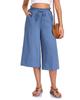 Women's Solid Color Wide-Leg Cropped Pants with Elastic Waistband and Pockets