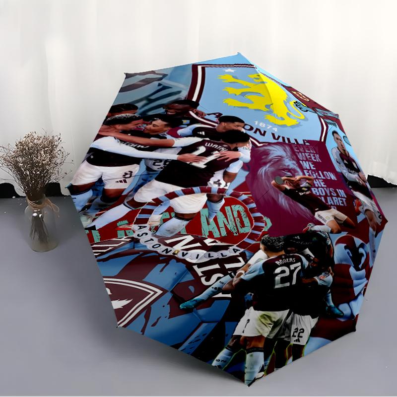 Printed Aston Villa FC logo Folding Umbrella,Outdoor,Leisure,And Travel Umbrella,Durable Umbrella Fabric,Birthday And Holiday Gift
