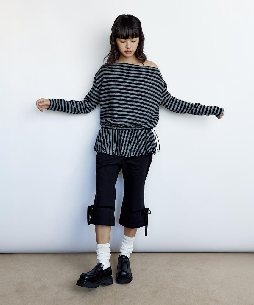 ROUGHNECK Striped Off-Shoulder Knit