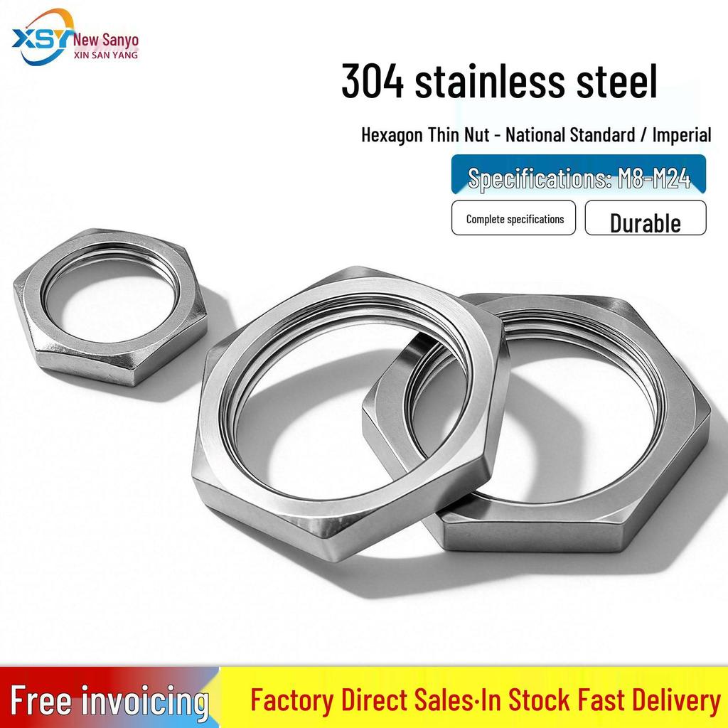 304 Stainless Steel Thin Hex Lock Nut & Washer for Faucet Pipe Thread Connection.