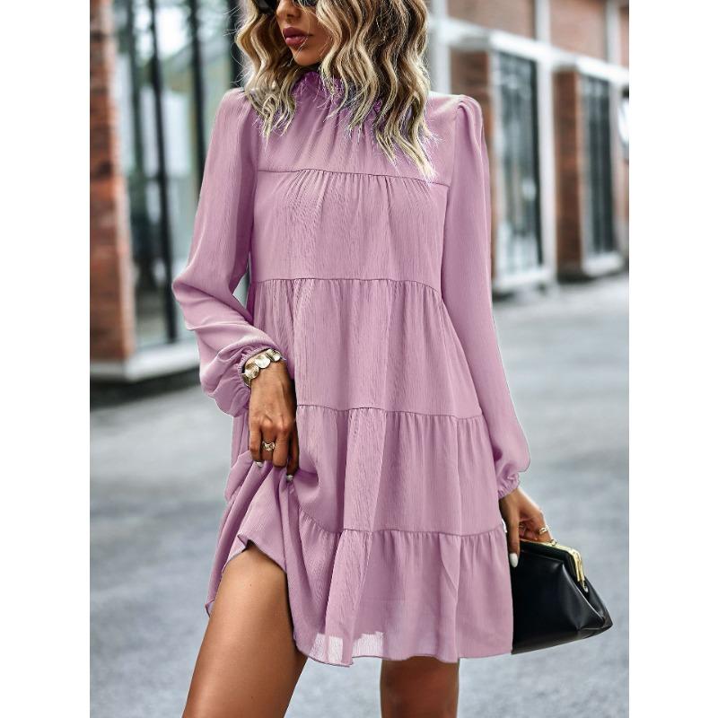 

Свободное платье с круглым вырезом и длинными рукавами на все времена года, повседневная юбка А-силуэта, темперамент для женщин XL