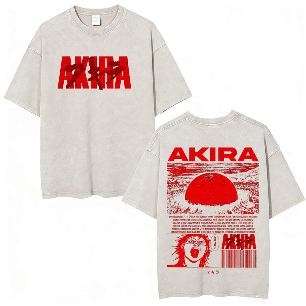 Anime Akira Vintage Washed T Shirts 90s Japanese Manga Shotaro Kaneda Tshirt Men Women Clothing Oversized Tshirts Streetwear