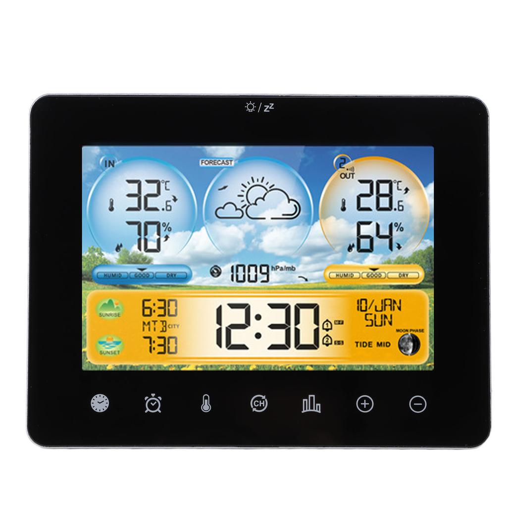 Weather Forecast Station Wireless Indoor Outdoor Touch Digital Time RF Sensing Hygrograph with