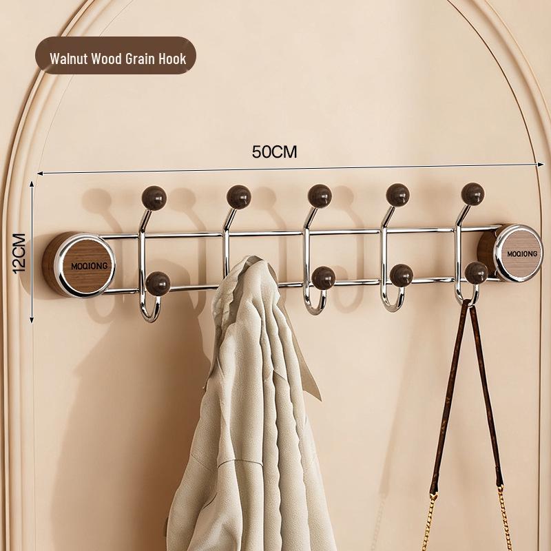 Elegant Solid Wood No-Drill Suction Cup Clothes Hook - Strong, Double Row, Seamless, Wall-Mounted Storage Rack Behind Door