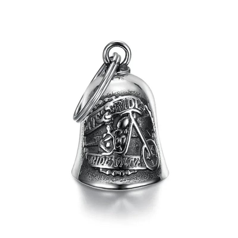 Retro Punk Angel Wings Motorcycle Lucky Bell Necklace Men's Motorcycle Rock Trend Cool Jewelry