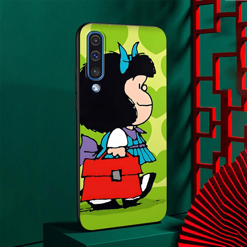 Cute Mafalda Case for Samsung Galaxy A10s A50 A50s A02s A03s A20 A30 A20e A70 A70s A20s A30s A10 A40 A04 A04s Black Phone Cover