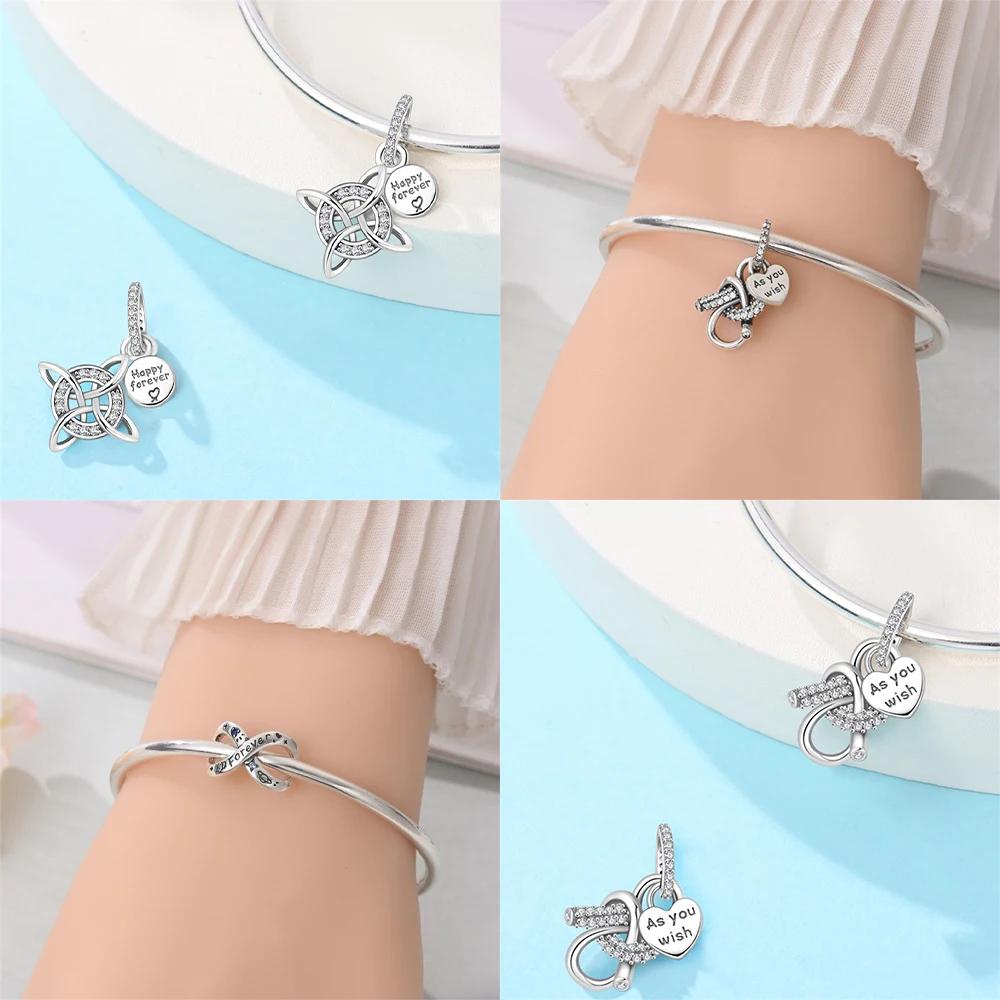 Original Copper Love Heart Hollow Bead Heart Knot Charm Infinite Good Luck Pendant Bead Fit Bracelet Diy Jewelry Gift Making