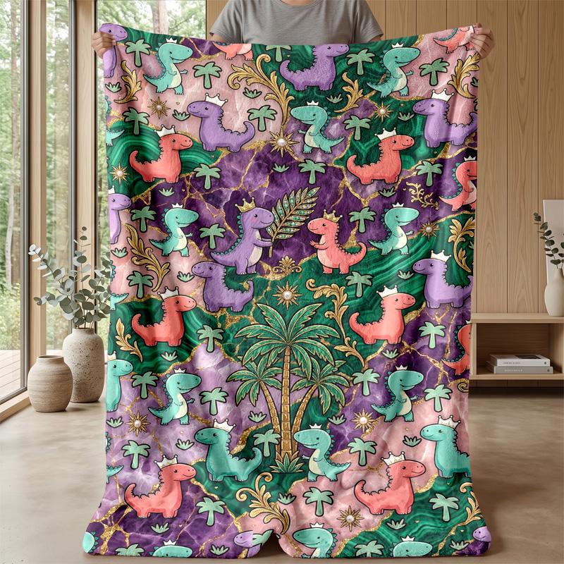 Dinosaur Fantasy Jungle blanket Personalized Name Flannel Blanket Soft Cozy Plush Throw for Sofa Bed Lightweight Home Decor