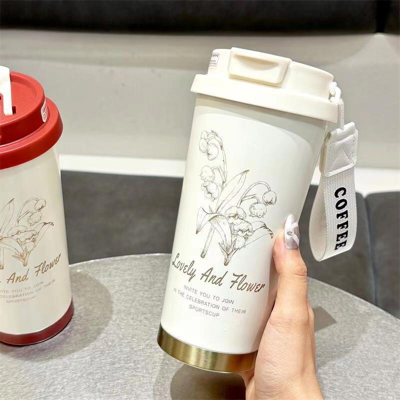 BaWangChaJi 316 Stainless Steel Aesthetic Insulated Coffee Cup with Double Straw Design